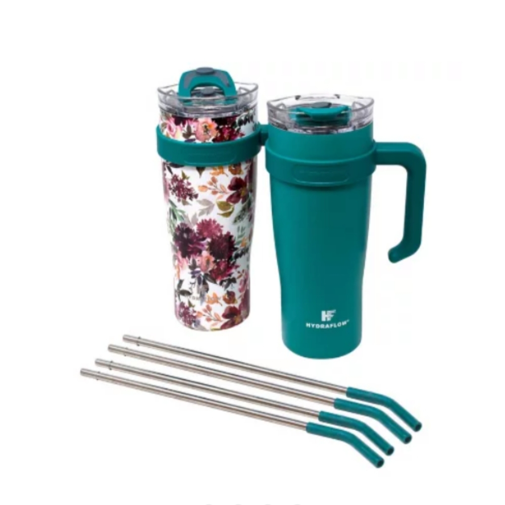 Hydraflow 40-Ounce Double Wall Stainless Steel Tumbler with Handles 2pack